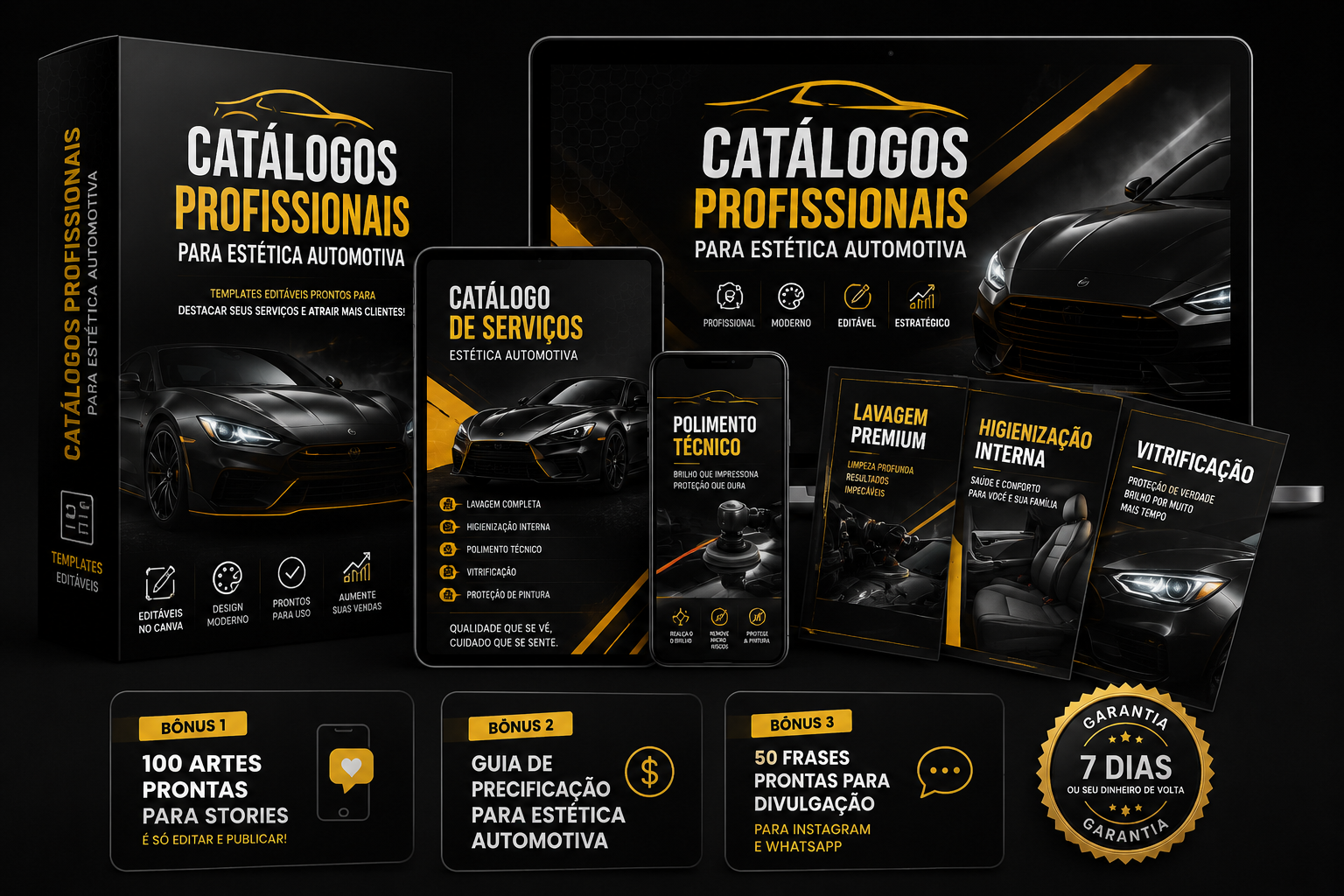 Pacote completo de catálogos profissionais para estética automotiva com bônus e garantia
